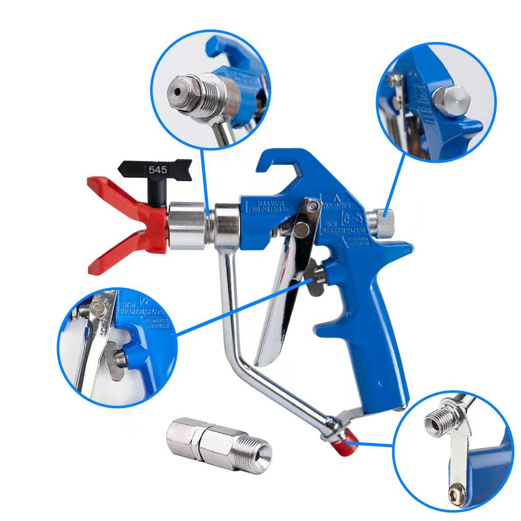 1 Set 5000 PSI Silver Airless Paint Spray Gun with Tip Guard, 1/4 F to 3/8 M connector and 517 ,543,545,621 Spray Tip