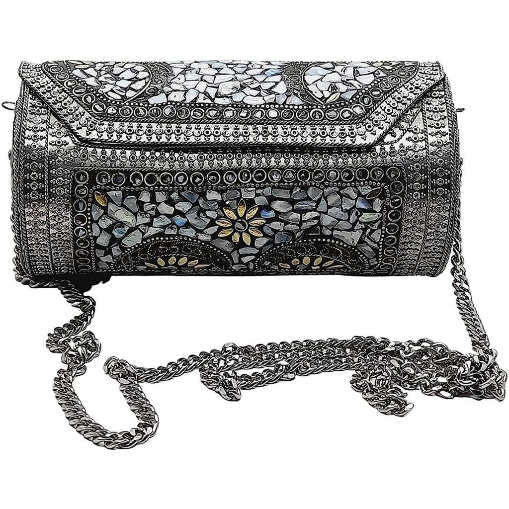 Silver Women Clutch Antique Bridal