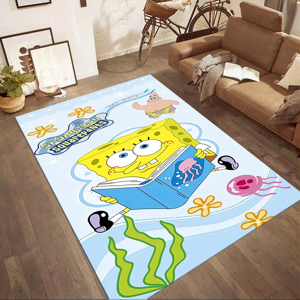 Spongebob Reading Adventure Square rugs are a great choice for living rooms, bedrooms, home décor, and as gifts.