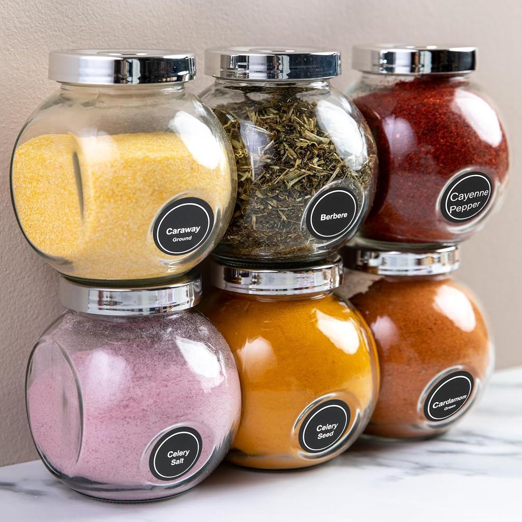 432pcs Spice Labels - Black, 1.4in Round, Waterproof, Preprinted & Blank for Jars, Caps & Organizers