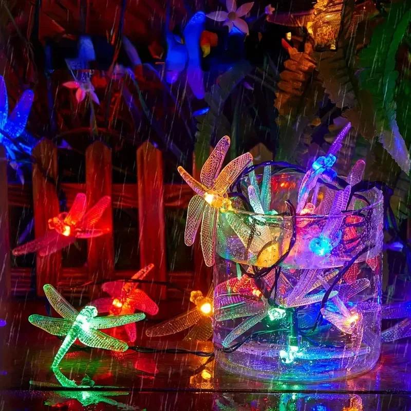 Solarbetriebene Libellen-Lichterkette, 8 Modi, Wasserdichte LED-Lichterkette mit Automatischer Ein-/Ausschaltung, Outdoor-Dekoration für Garten, Terrasse, Baum, für Hochzeit, Weihnachten