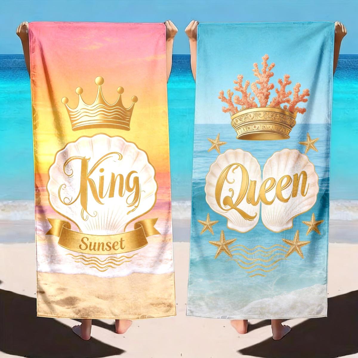 2-delige Koning & Koningin Strandlaken Set voor Koppels, Luxe Bijpassende Vakantie Strandlakens Voor Hem en Haar 70x140cm&2pcs