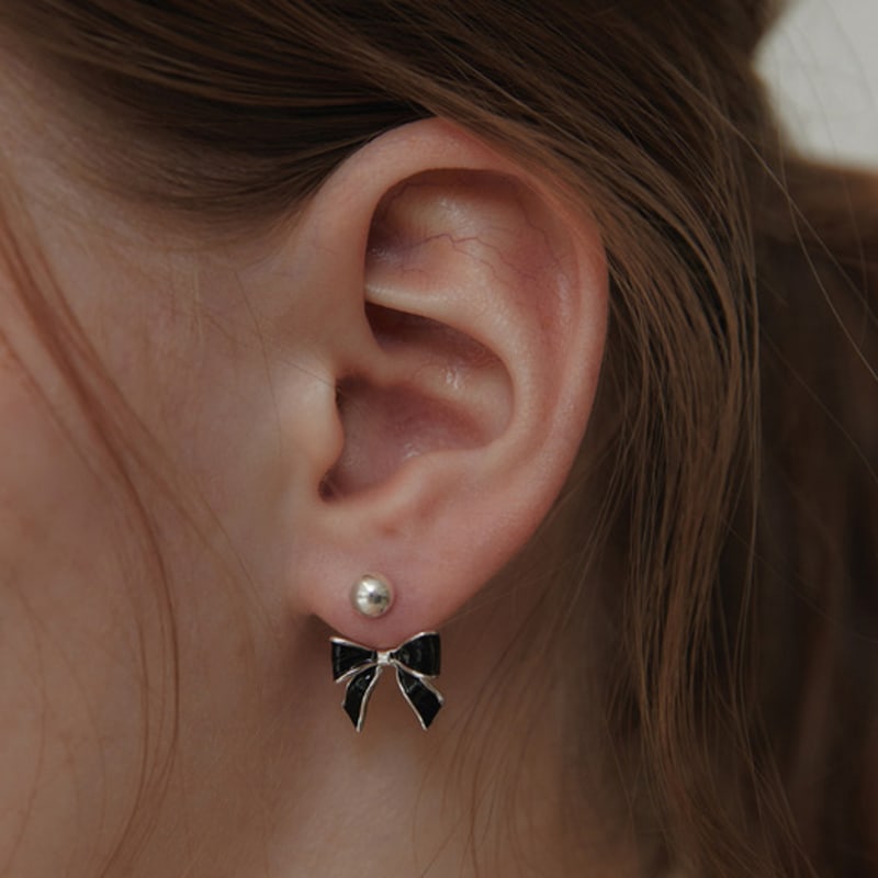 Tatiana (925 Silver) Black Party Ribbon Ear Jacket Earrings EC3076