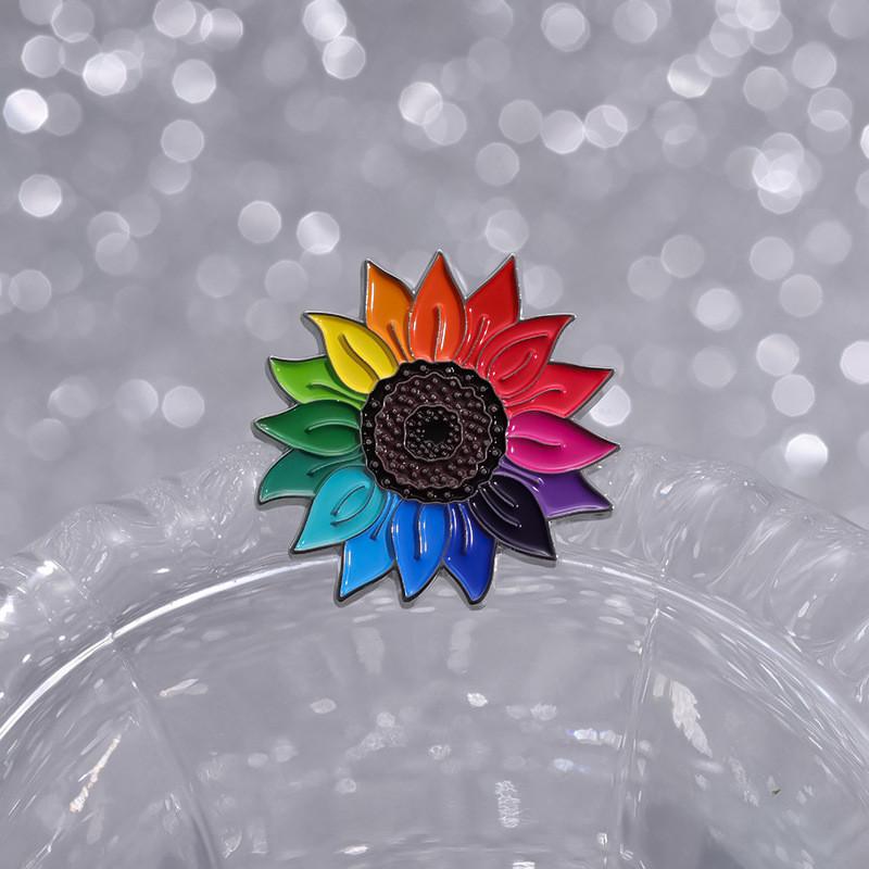Creative Colorful Rainbow Sunflower Brooch Artistic Badge Pin Beautiful Floral Alloy Accessory