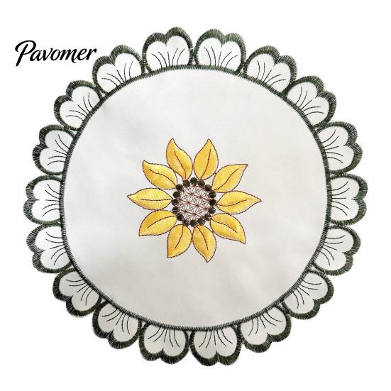 Retro Sunflower Lace Coasters Flower Shaped Placemat with Embroidered Pattern, Pastoral Style for Dining Table, Exquisite Table Covers Heat Resistant