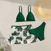 Girls Swimsuit 3 Pieces Set Leaf Print Bikini Tops Underpants Skirt Swimwear Quick Dry Bathing Suit for Beach Pool