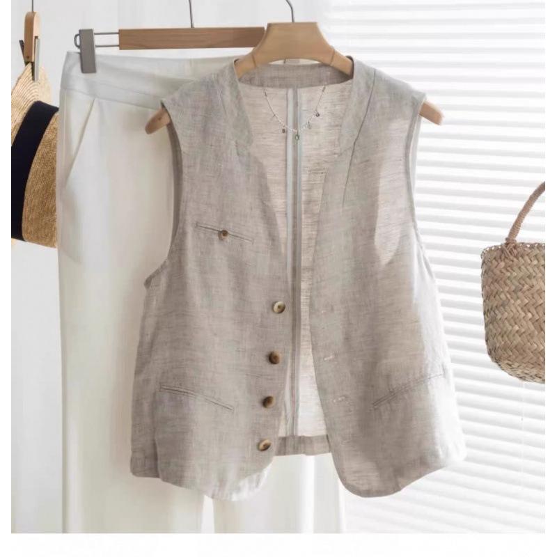 New Summer Arrival Relaxed-Fit Versatile Cotton-Linen V-Neck Vest for Women