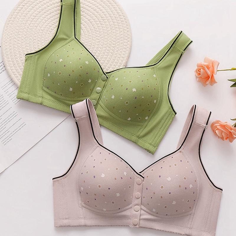 Women Large Size Adjustable Strap Front Buckle Bra Printed Bra