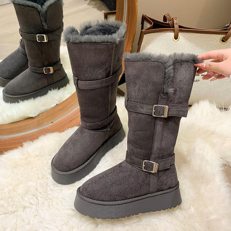 Tall Snow Boots Women's 2025 Winter New Versatile Thick-soled Non-slip Heightening Two Wear Piled and Thickened Warm Cotton Shoes