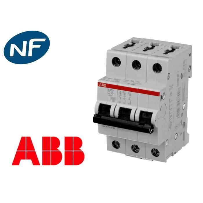 Disjoncteur Modulaire ABB 20A 3P S203-C20 Pouvoir de coupure 6000A. Courbe C. Conforme à la norme NF et VDE.