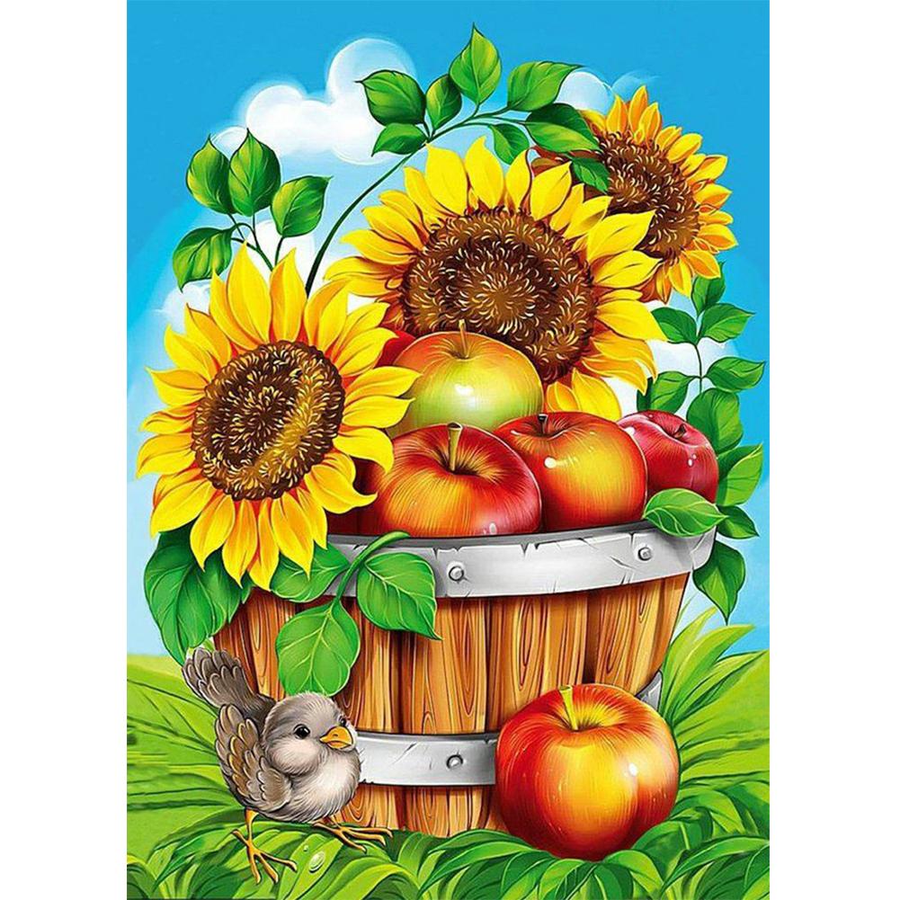 Buy 5D DIY Full Round Drill Sunflower and Bird Diamond Painting ...