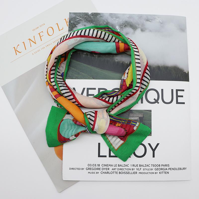 South Korea's new color-matching silk silk scarf binding bag, summer printing thin and narrow long silk scarf streamer headband