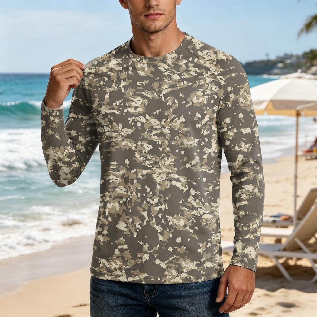 Herren UPF50+ Sonnenschutzshirt Langarm Outdoor Stretch Sportliches Top Leicht Schnelltrocknend UV-beständig