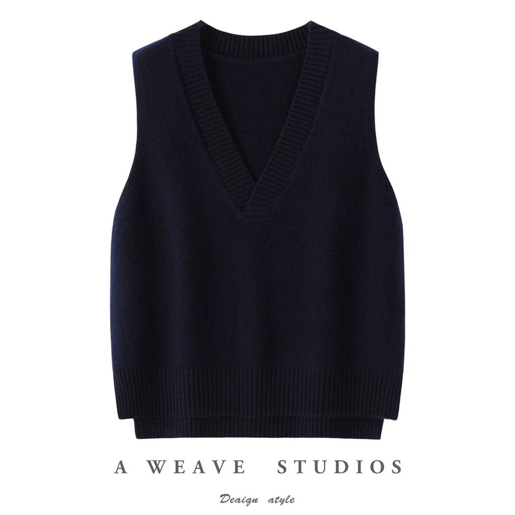 Spring, autumn and winter ins simple V-neck retro pure wool vest knitted women's pullover loose and thin sleeveless vest top