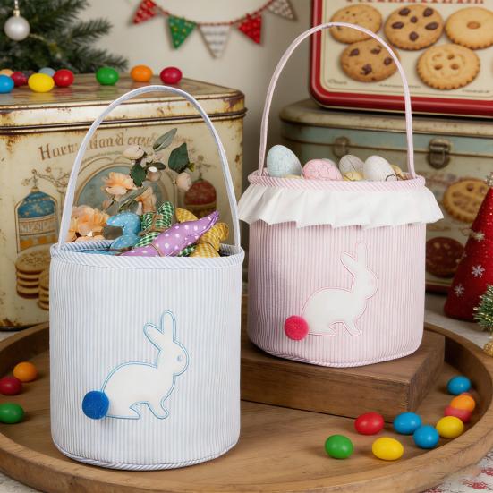 Ostern Aufbewahrungstasche Niedlicher Hasen-Eimer mit langen Ohren und Schwanz Handlich Weicher Stoff Süßigkeitenhalter für Feiertagspartys Picknicks Geschenkdekoration