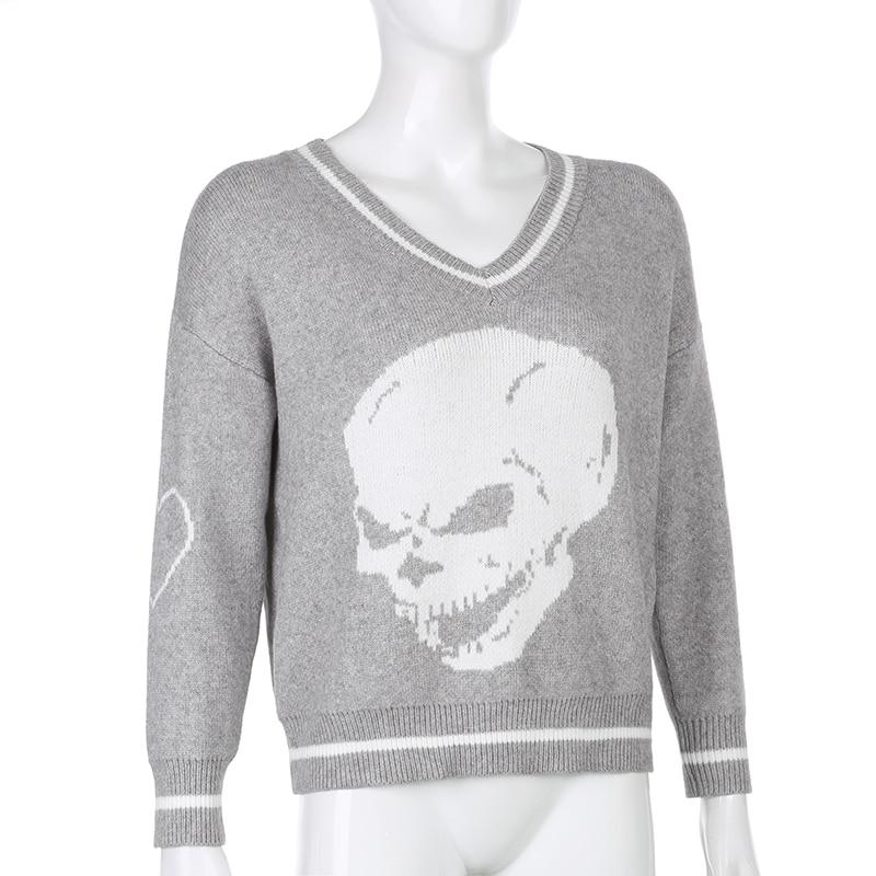 Darlingaga Harajuku Skull Print Volný podzimní zimní svetr Dámské svetry Ležérní y2k pletené svetry 2020 Korejské svetry Novinka