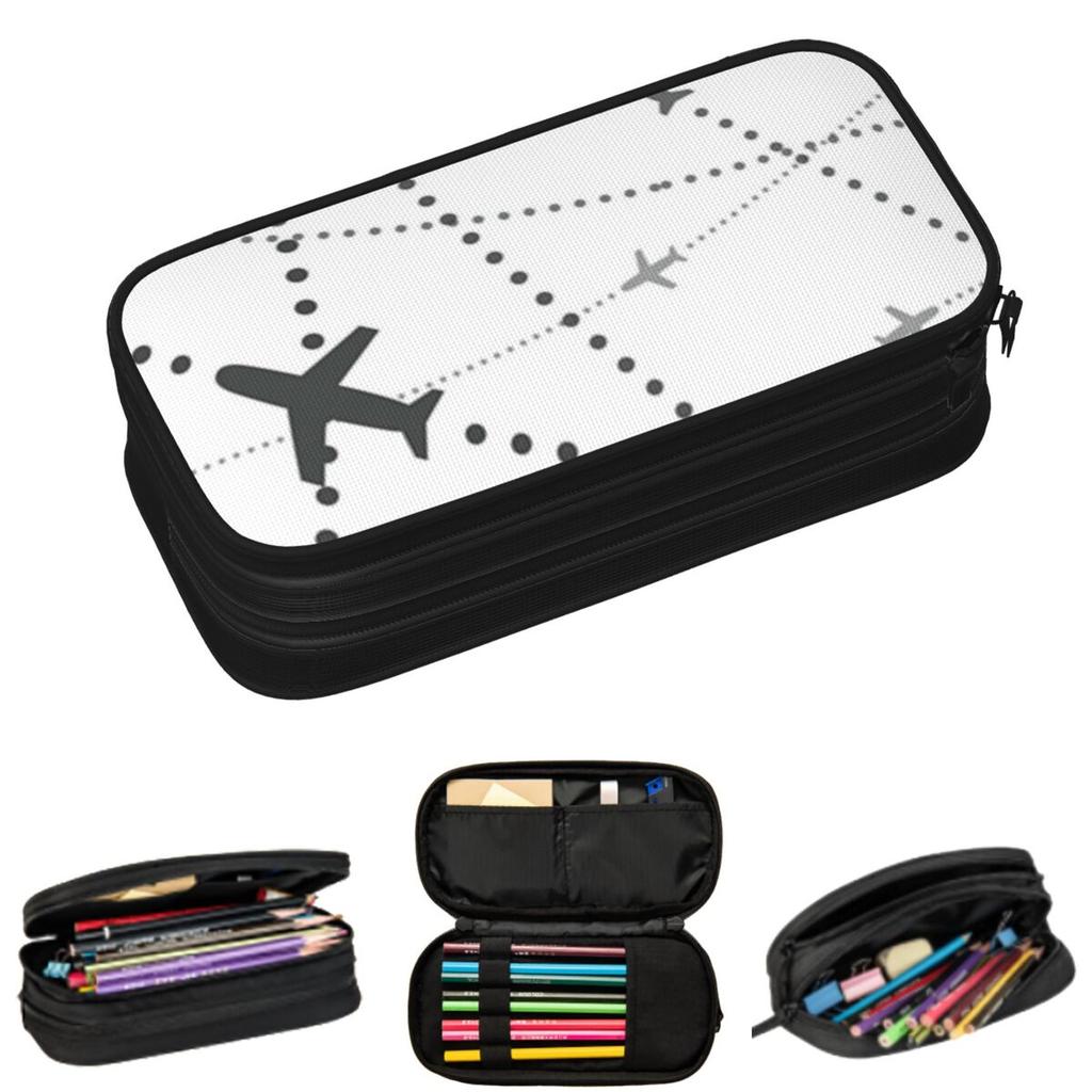 Flight Route Pilot Pencil Cases for Student School Pen Box Pencil Bag Large Storage Pencil Pouch