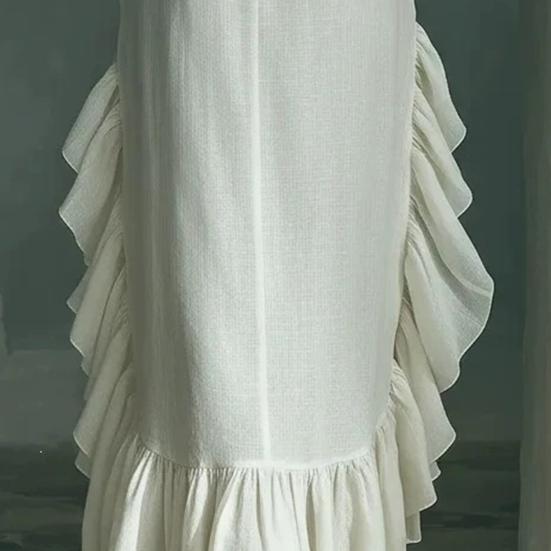 Ärmelloses Damenkleid Raffung Rüschensaum Elegantes Schwingkleid Rundhalsausschnitt Strandkleid für Büro Party Cocktail Strandmode
