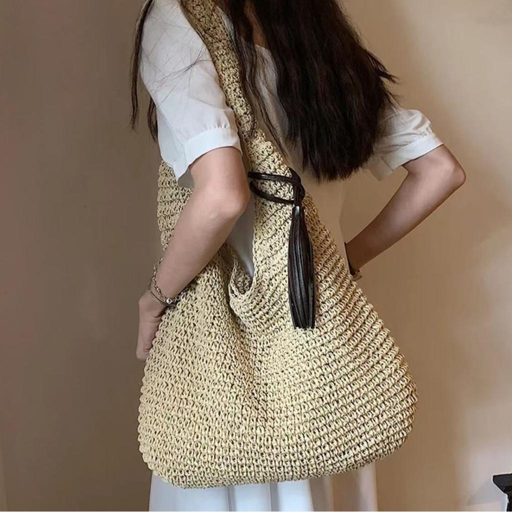 Summer paper handmade straw woven bag large capacity leisure beach bag daily commute vacation travel shoulder bag