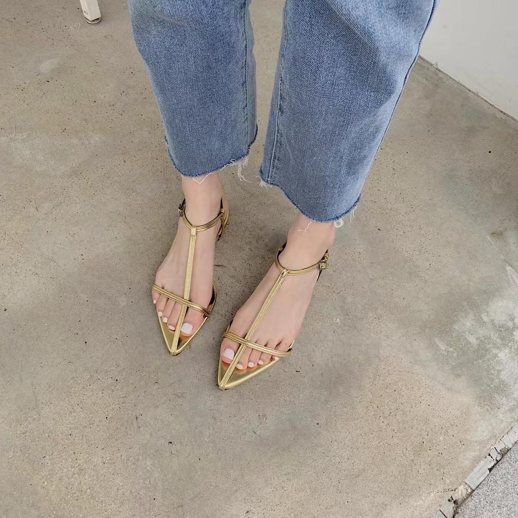 Summer Black Brand Women Sandal Fashion Narrow Band Ladies Elegant Dress Gladiator Shoes Pointed Toe Outdoor Slide