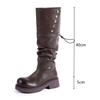 Fashion Autumn Winter Patent Leather Punk Gothic Platform Women Knee-high Boots Fashion Rivet Button Heeled Motorcycle Booties Shoes