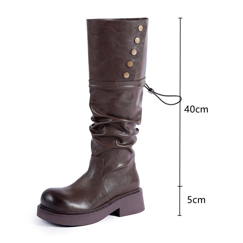 Autumn Winter Patent Leather Punk Gothic Platform Women Knee-high Boots Fashion Rivet Button Heeled Motorcycle Booties Shoes