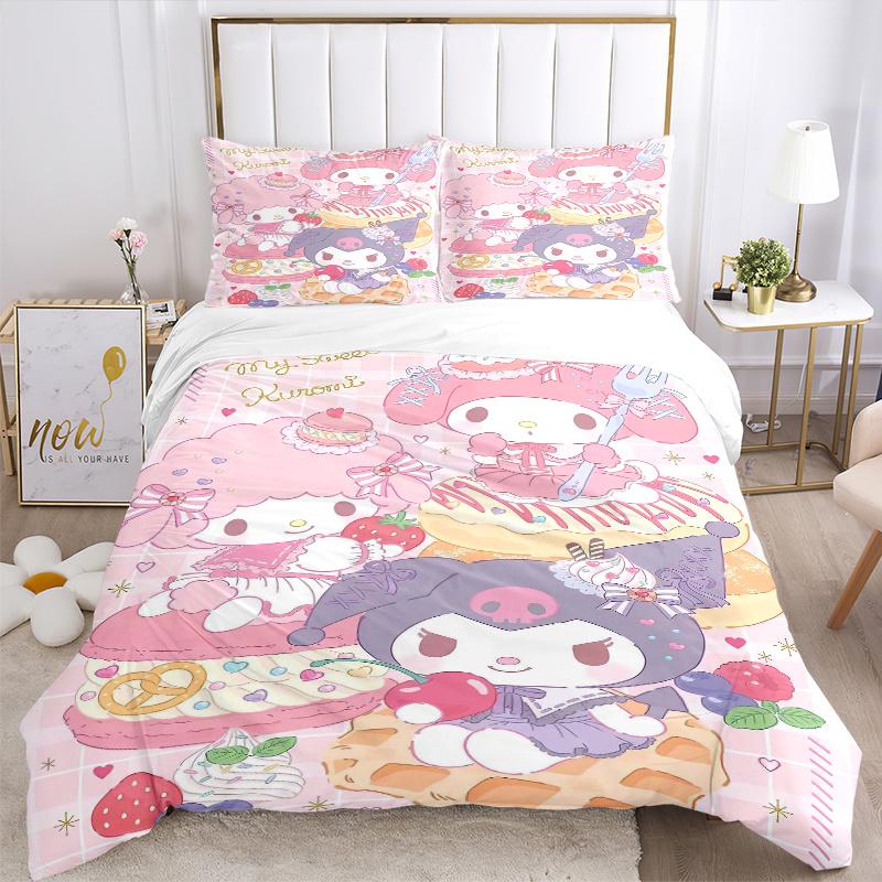 3pcs Dessert Adventure My Sweet Kuromi Pattern Bedding Set, 1* Cover + 2*Pillowcases, Printed Bedding Set, Soft and Comfortable.S017