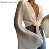 Blouse Lange Wijde Mouw Ademend Vrouwen Diepe V-hals Effen Kleur Tops voor Dagelijks Gebruik