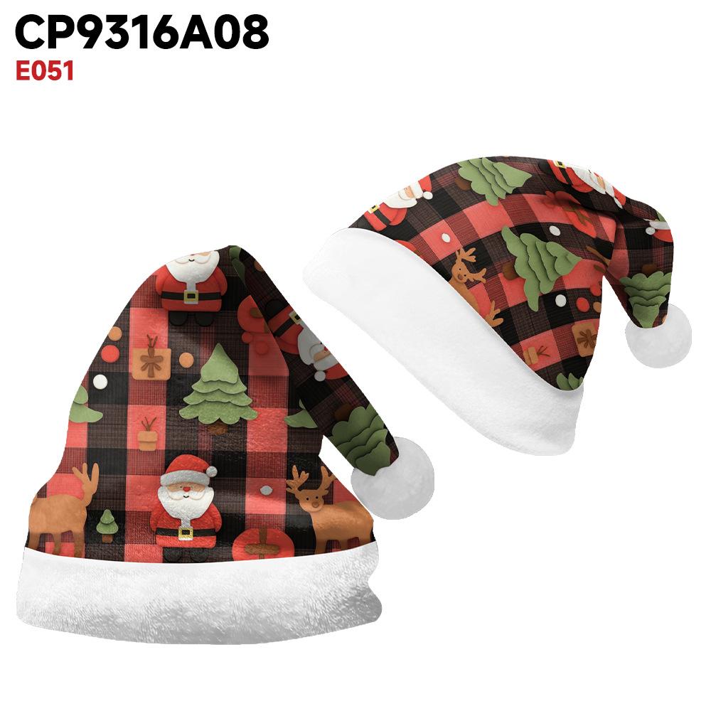 2024 Christmas Double-Sided Plush Hat with Holiday Print for Adults and Children
