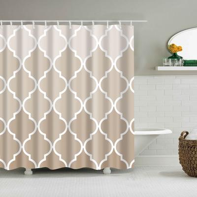 Cortinas de Ducha Geométricas de Rayas Onduladas de Estilo Nórdico Frabic Poliéster Impermeable Cortina de Baño con Ganchos