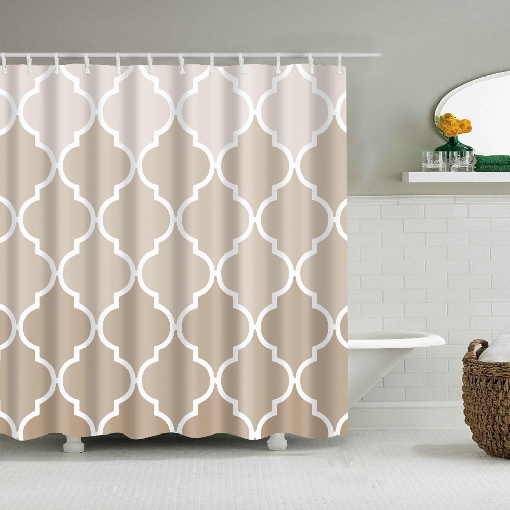 Nordic Style Geometric Stripe Wave Shower Curtains Frabic Waterproof Polyester Bathroom Curtain With Hooks