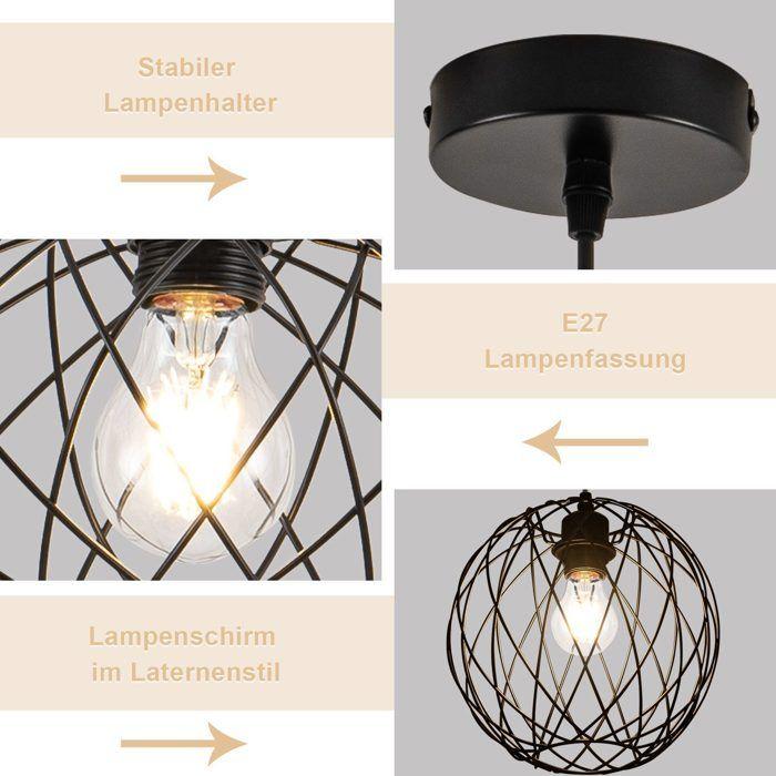 Lampe à suspension - NETTLIFE - Rond E27 - Noir - Métal - Ø25cm H120cm