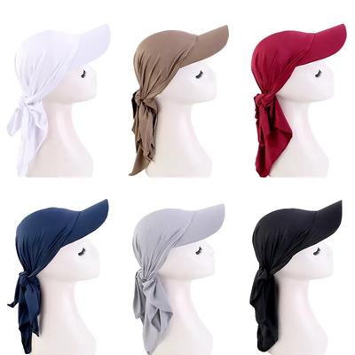 Muslim Women Brim Cap Sun Visor with Pre-Tied Elastic Turban Caps Head Scarf Hijab Female Hair Loss Outdoor Hat Bandana Headwrap