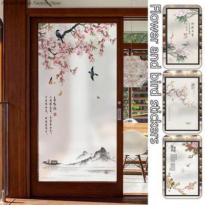 Fensterfolie mit Blumen- und Vogelmotiv im chinesischen Stil, für Balkon und Badezimmer, mattierte Aufkleber, Heimdekoration, statisch haftende Sichtschutzfolien für Glas