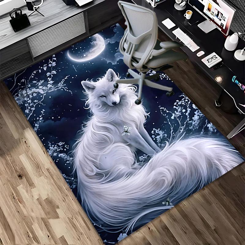 1pc Moonlit Wolf Themed Rug for Home Decor, Non-slip Office Carpet, Chair Mat, Outdoor Mat, Christmas and Halloween Gifts-0731033