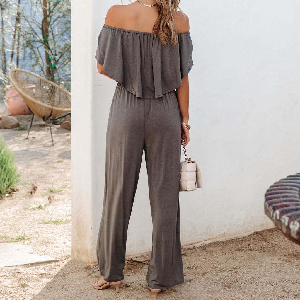Frühling Sommer Rot Schwarz Blau Schulterfrei Mode Elegant Lässig Weites Bein Overall für Frauen