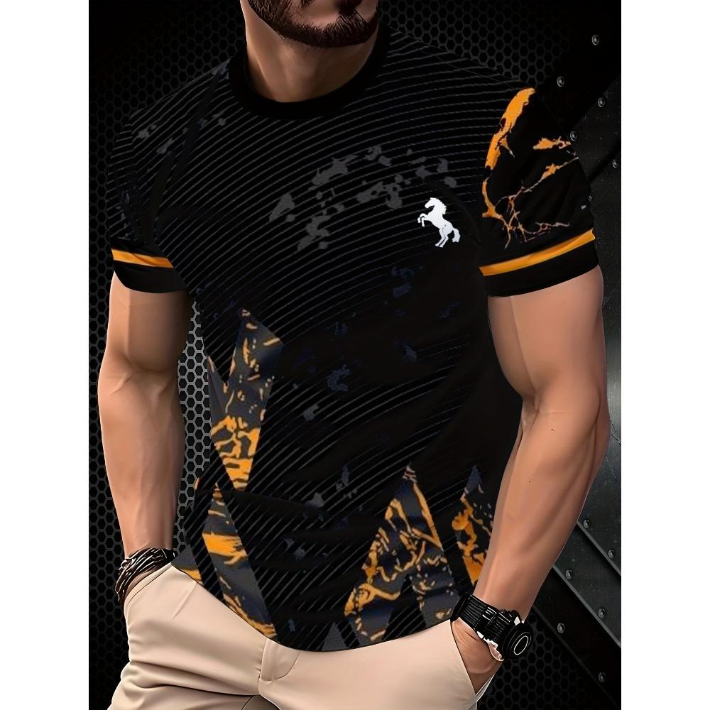 Men s 3D Striped Pattern Printed Short-Sleeved T-Shirt S