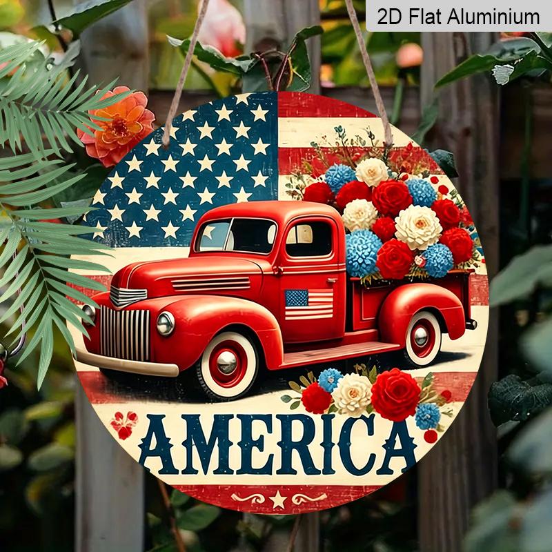 

2D Flat Aluminum Wall Hanging in The Style of The 250th Anniversary of The Founding of The United States, Available in Various Sizes with Truck and 20*20cm