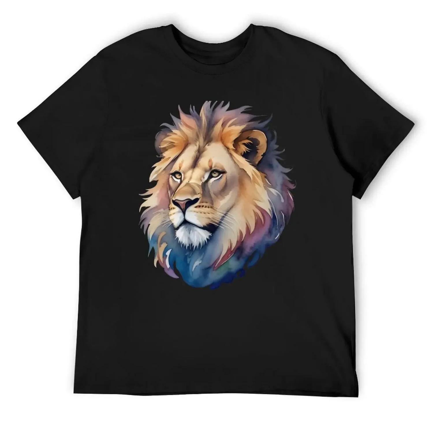 

Captivating Nature Art_ Watercolor Lion Head T-Shirt korean fashion Man t-shirt fashion shirts mens shirts graphic tee XXXXXL чорний