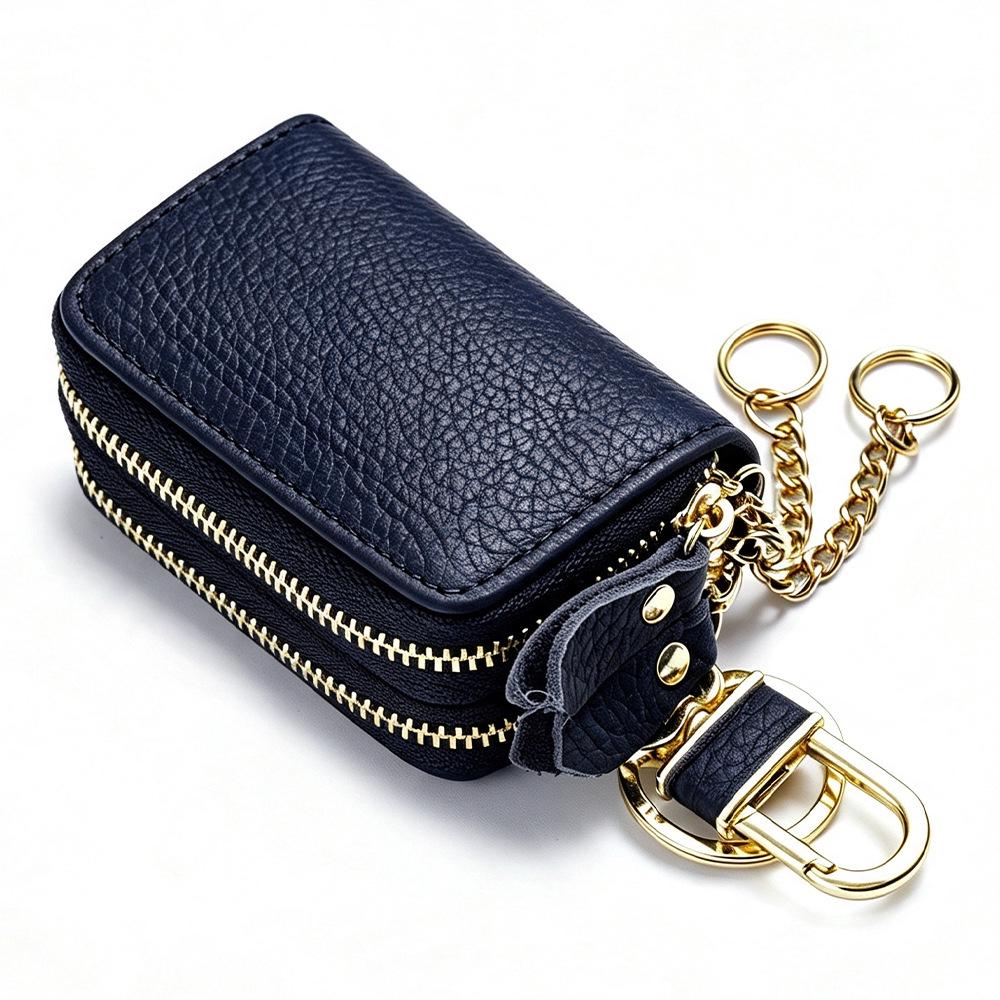 Porte-clés Sacoche de taille en cuir véritable double fermeture éclair Unisexe