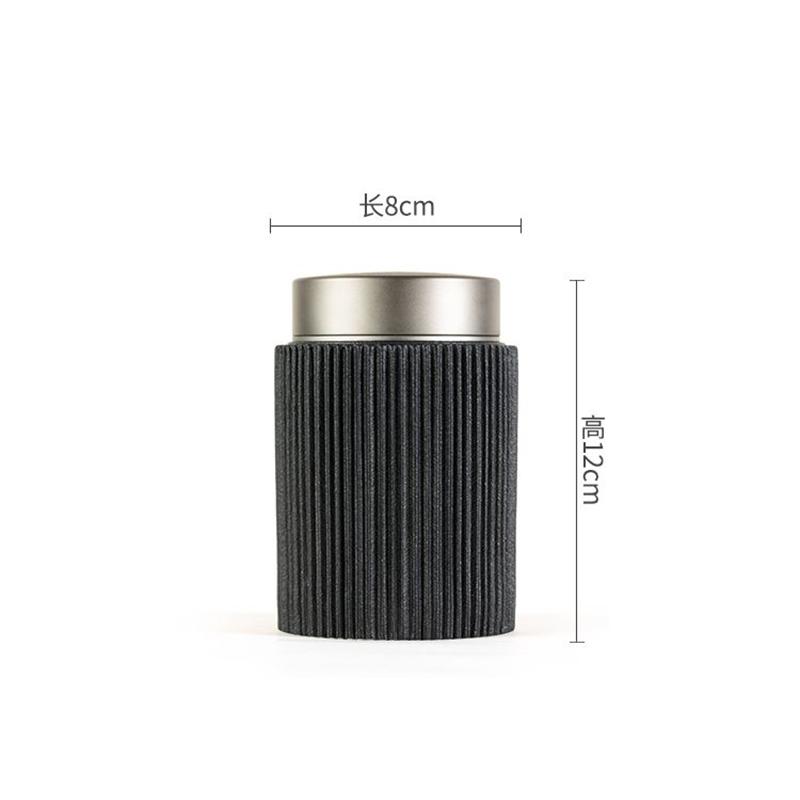 Black Ceramic Storage Jar Vertical Pattern Tea Can Alloy Double Lid Candy Box Kitchen Food Storage Container Home Decoration New
