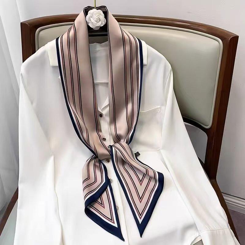 Fashion Print Hair Ribbon Scarf Women Neck Tie Bag Scarfs Satin Silk Skinny Headscarves Ladies Foulard Floral Bands New