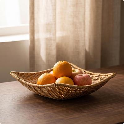 Square Woven Basket Handwoven Rattan Style Tray Breathable Fruit Bowl for Kitchen Counter,