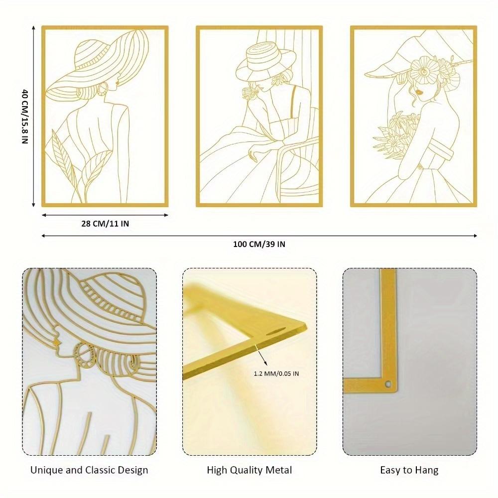 3pc Retro Fashion Metal Wall Art Female Figure Sculpture for Bedroom Decoration