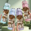 1PC Chubby Sleep Tabby Cat Cute Print 750ml Color Plastic Sports Water Bottle Leakproof Flip Straw Lid Suitable for Sports Office Home Use
