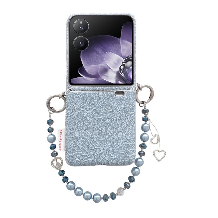 

Металлические крючки с обеих сторон Кружевная тисненая чехол-сумка для телефона с ремешком на запястье For Xiaomi Mix Flip синий