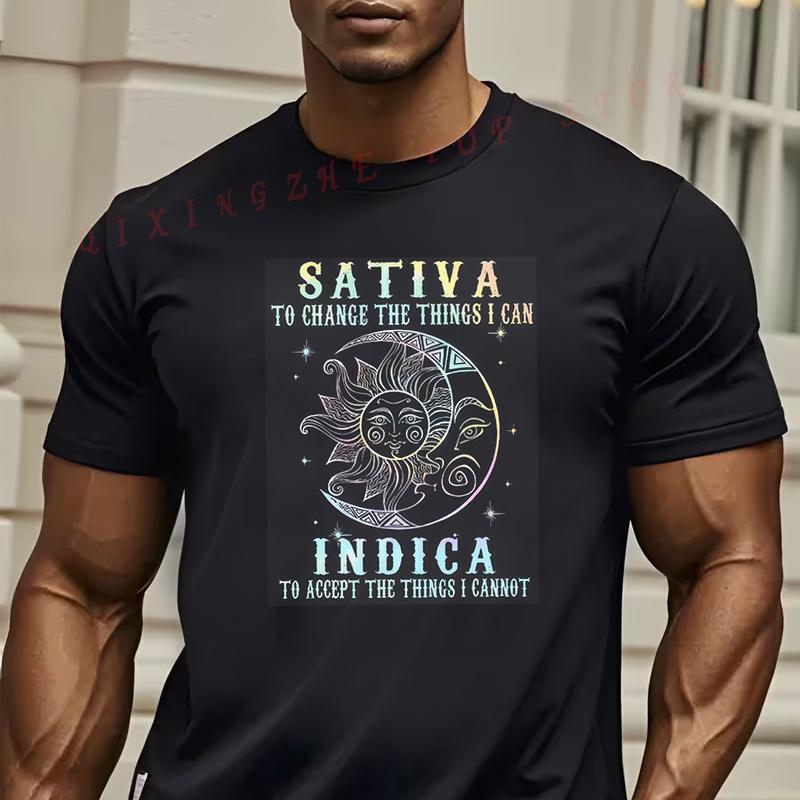 Mens Womens Soft TieDye TShirt With Sativa Symbol Spiritual Sun Moon Design Tshirt Casual Short Sleeve Oneck Top Tee 4XL