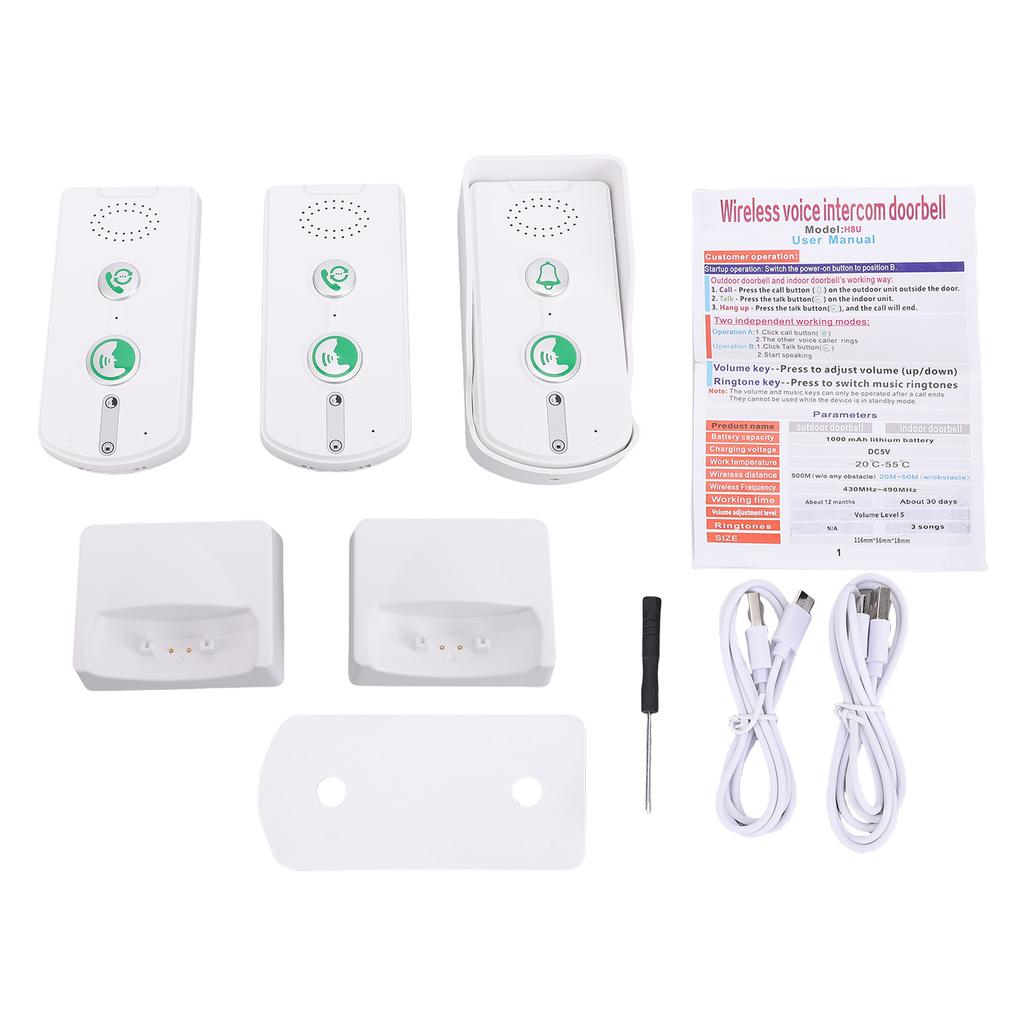 Wireless Doorbell Intercom Rechargeable Long Distance Smart Intercom Doorbells for Home Office Real Time Two Way