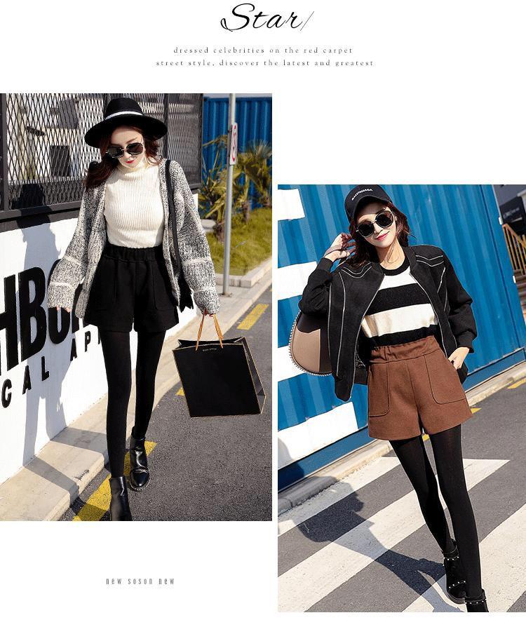 Women's High-Waist Wide-Leg Woolen Shorts - Versatile Winter Layering Pants for Plus Size
