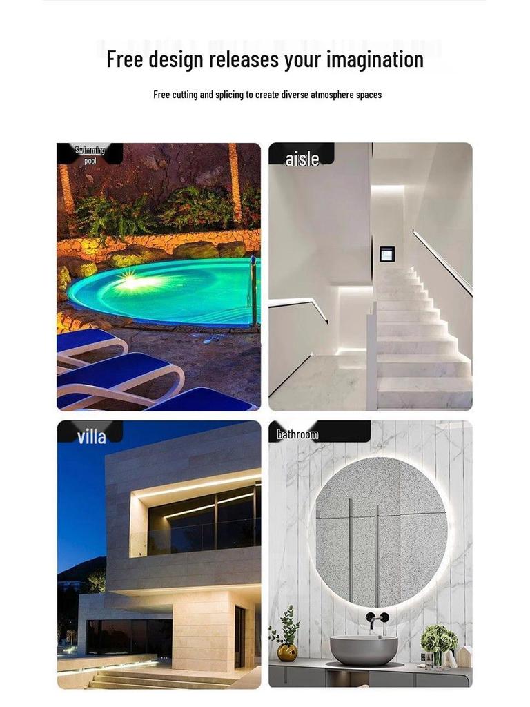 Waterproof 24V LED Strip Light, 3m² Area, Self-Adhesive Silicone, Outdoor Pool Illumination